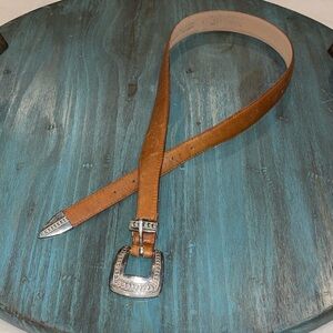 Donna Katz Women's Brown Leather Belt with Silver Buckle